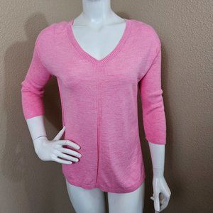 TALBOTS Marled Pink V-neck Cotton Pullover Sweater~Size XS